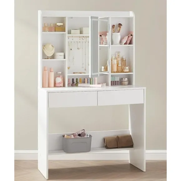 Sminkebord med LED-belysning, 3 farver, med spejl til makeup