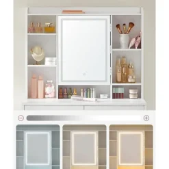 Sminkebord med LED-belysning, 3 farver, med spejl til makeup