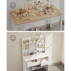 Sminkebord med LED-belysning, 3 farver, med spejl til makeup