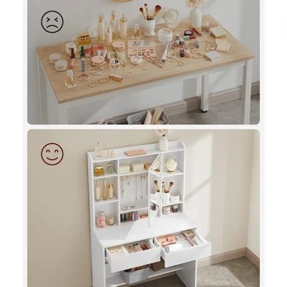 Sminkebord med LED-belysning, 3 farver, med spejl til makeup