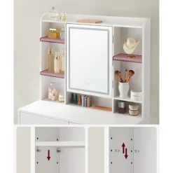 Sminkebord med LED-belysning, 3 farver, med spejl til makeup