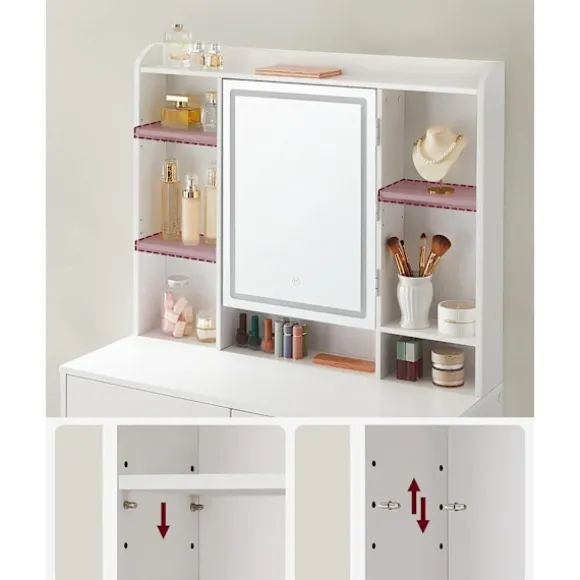 Sminkebord med LED-belysning, 3 farver, med spejl til makeup