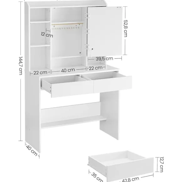 Sminkebord med LED-belysning, 3 farver, med spejl til makeup