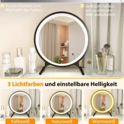 Sminkebord med LED-spejl, 5 skuffer, hvid