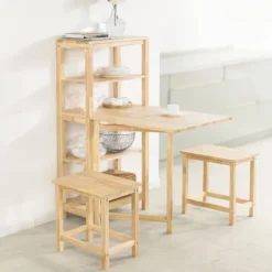 SoBuy Barbord med 4 hylder i træ 134x64x13.5cm, funktionel FWT70-N