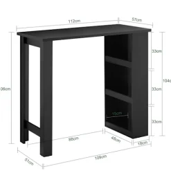 SoBuy Barbord med 3 hylder i sort 112x57x106cm, moderne FWT17-II-SCH