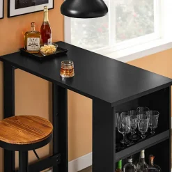 SoBuy Barbord med 3 hylder i sort 112x57x106cm, moderne FWT17-II-SCH
