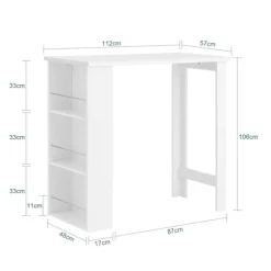 SoBuy Barbord med 3 hylder i hvid 112x57x106cm, moderne FWT17-II-W