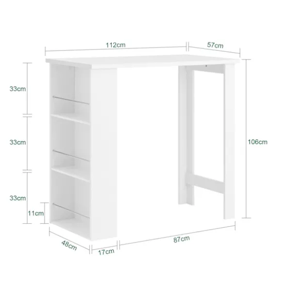 SoBuy Barbord med 3 hylder i hvid 112x57x106cm, moderne FWT17-II-W