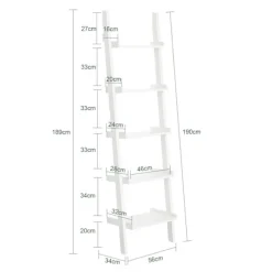 SoBuy Bogreol med 5 hylder i hvid 56x32.5x190cm, moderne FRG17-W