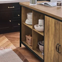 SoBuy brun køkkenø med opbevaring og multifunktionel og pladsbesparende 170x60x88.5cm, industriel