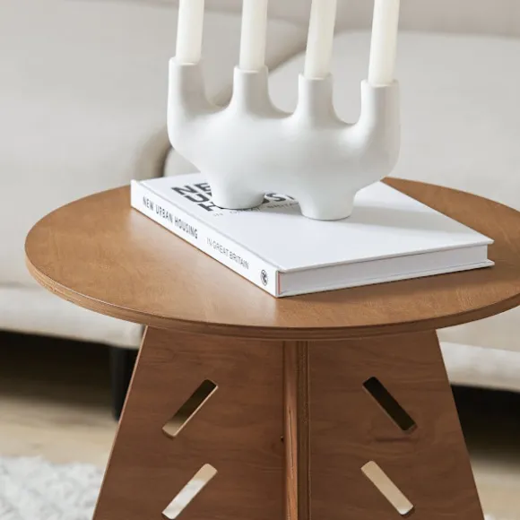 SoBuy brun sofabord med rundt bord med kegleforbindelser og til telefon og natbord og balkon og