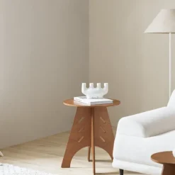 SoBuy brun sofabord med rundt bord med kegleforbindelser og til telefon og natbord og balkon og