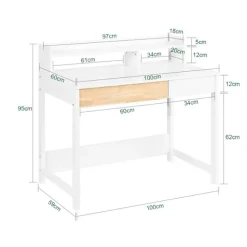 SoBuy Computerskrivebord med 2 skuffer i hvid 100x59x95cm, moderne FWT106-W