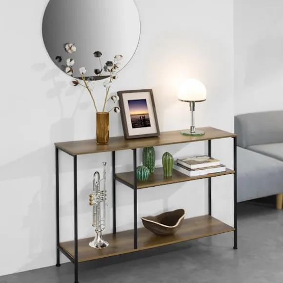SoBuy Entré konsol med 3 hylder i mørkebrun 120x30x79.5cm, vintage FSB35-PF