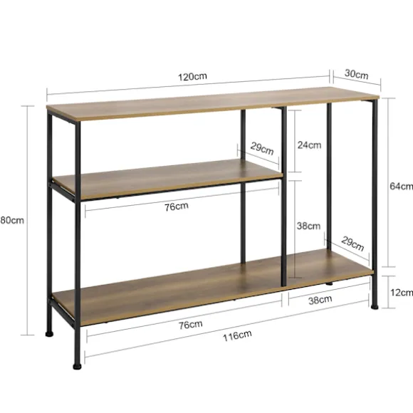 SoBuy Entré konsol med 3 hylder i mørkebrun 120x30x79.5cm, vintage FSB35-PF