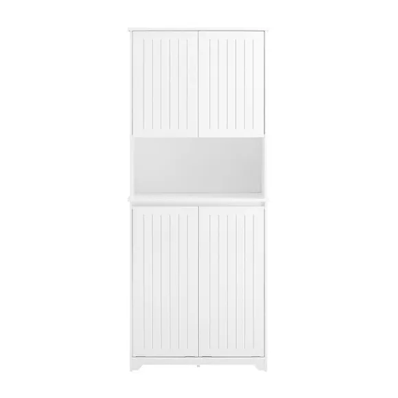 SoBuy Høj badeværelsesskab med 4 døre i hvid 70x37x170cm, funktionel BZR150-W