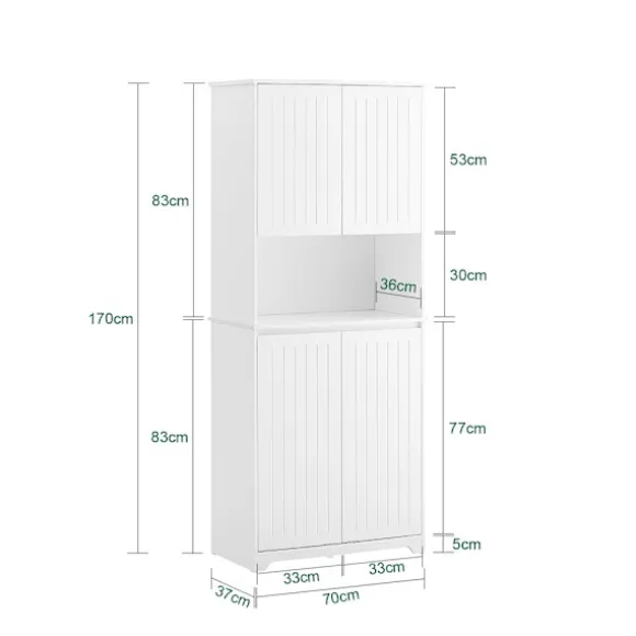 SoBuy Høj badeværelsesskab med 4 døre i hvid 70x37x170cm, funktionel BZR150-W