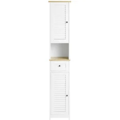 SoBuy Høj badeværelsesskab med 1 skuffe i træ 32x30x170.5cm, funktionel FRG236-WN