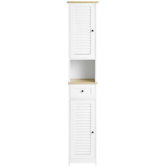 SoBuy Høj badeværelsesskab med 1 skuffe i træ 32x30x170.5cm, funktionel FRG236-WN