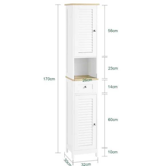 SoBuy Høj badeværelsesskab med 1 skuffe i træ 32x30x170.5cm, funktionel FRG236-WN