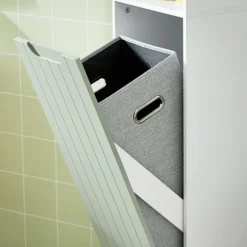 SoBuy Høj badeværelsesskab med 2 døre i grøn 31x30x167cm, funktionel BZR137-GR