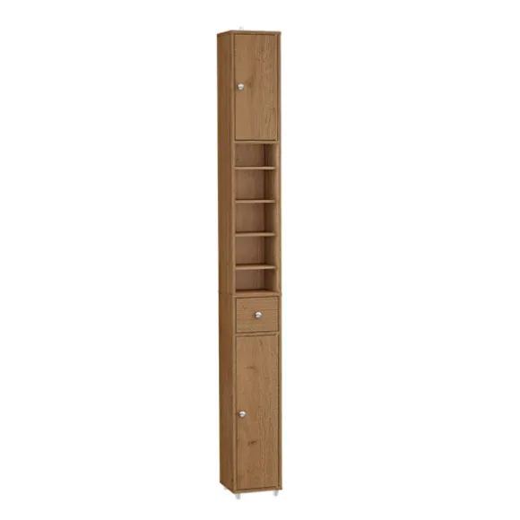 SoBuy Høj badeværelsesskab med 1 skuffe i mørkebrun 20x20x180cm, funktionel BZR34-II-PF