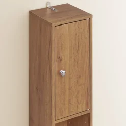 SoBuy Høj badeværelsesskab med 1 skuffe i mørkebrun 20x20x180cm, funktionel BZR34-II-PF