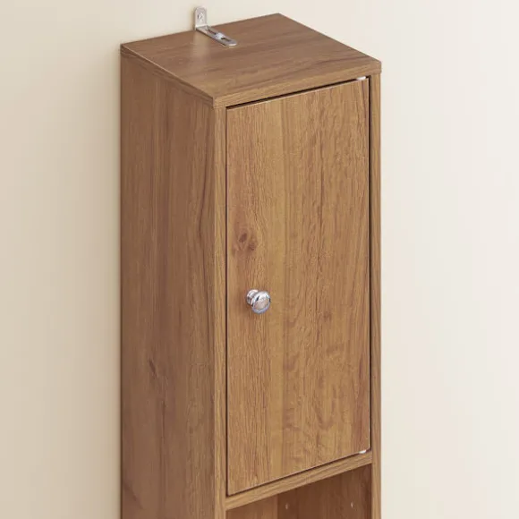 SoBuy Høj badeværelsesskab med 1 skuffe i mørkebrun 20x20x180cm, funktionel BZR34-II-PF