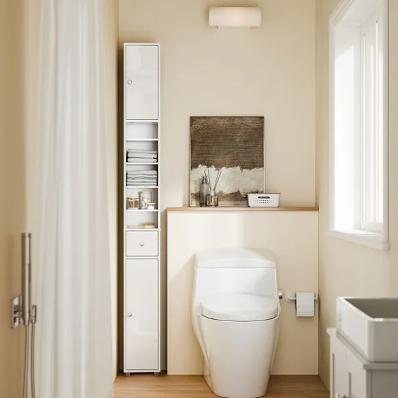 SoBuy Høj badeværelsesskab med 1 skuffe i hvid 20x20x180cm, moderne BZR167-GW