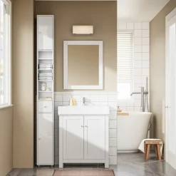 SoBuy Høj badeværelsesskab med 1 skuffe i hvid 20x20x180cm, moderne BZR167-GW
