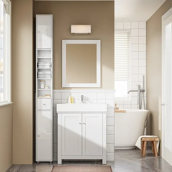 SoBuy Høj badeværelsesskab med 1 skuffe i hvid 20x20x180cm, moderne BZR167-GW