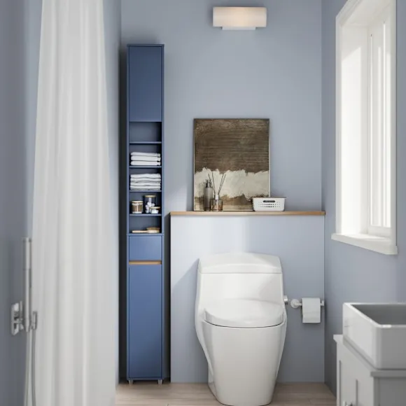SoBuy Høj badeværelsesskab med 1 skuffe i blå 20x20x180cm, funktionel BZR34-II-B