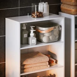 SoBuy Højskab med Vasketøjskurv Badeværelsesskab BZR155-W High cabinet