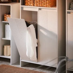 SoBuy Højskab med Vasketøjskurv Badeværelsesskab BZR155-W High cabinet