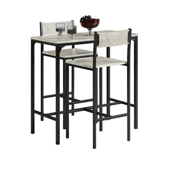 SoBuy Højt barbord med 2 barstole, Køkkenbord+2 skamler,OGT03-HG Cement