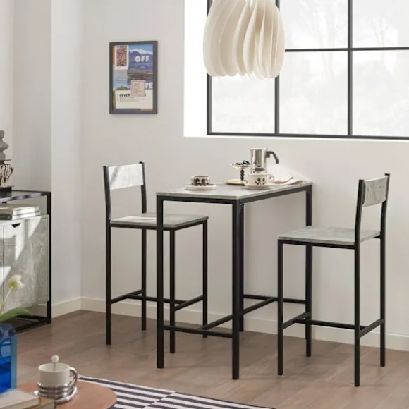 SoBuy Højt barbord med 2 barstole, Køkkenbord+2 skamler,OGT03-HG Cement