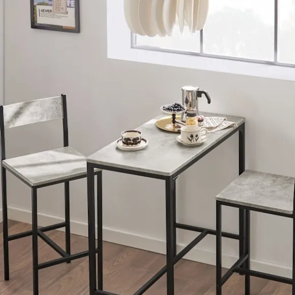 SoBuy Højt barbord med 2 barstole, Køkkenbord+2 skamler,OGT03-HG Cement