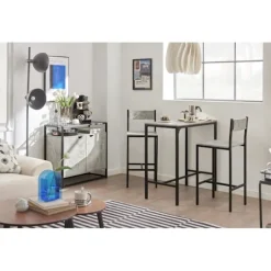 SoBuy Højt barbord med 2 barstole, Køkkenbord+2 skamler,OGT03-HG Cement