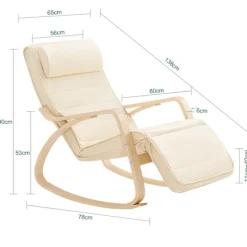 SoBuy hvid gyngestol med justerbar fodstøtte og justerbar nakkestøtte 78x65x90cm, klassisk FST16-W