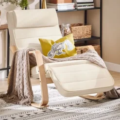SoBuy hvid gyngestol med justerbar fodstøtte og justerbar nakkestøtte 78x65x90cm, klassisk FST16-W