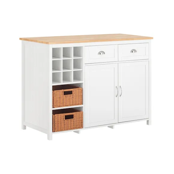 SoBuy hvid køkkenø med 2 kurve og 1 barbord 120x60x90cm, moderne KNL05-W