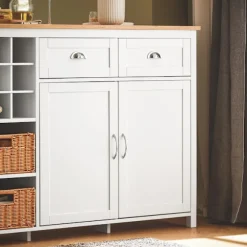 SoBuy hvid køkkenø med 2 kurve og 1 barbord 120x60x90cm, moderne KNL05-W