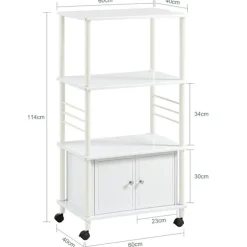 SoBuy hvid køkkenvogn med hjul 60x40x114cm, funktionel FRG12-W