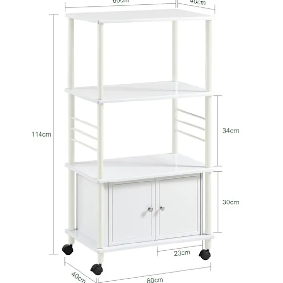SoBuy hvid køkkenvogn med hjul 60x40x114cm, funktionel FRG12-W