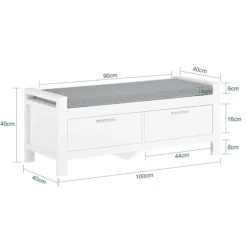SoBuy hvid skohylde med 2 skuffer 100x40.01x40.01cm, moderne FSR74-W