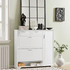 SoBuy hvid skoskab med 1 skuffe 120x26x110cm, moderne FSR104-W