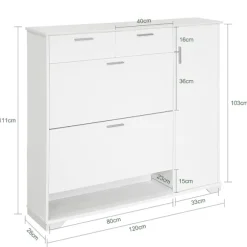 SoBuy hvid skoskab med 1 skuffe 120x26x110cm, moderne FSR104-W