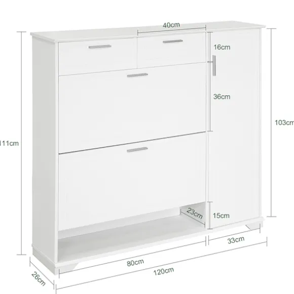 SoBuy hvid skoskab med 1 skuffe 120x26x110cm, moderne FSR104-W