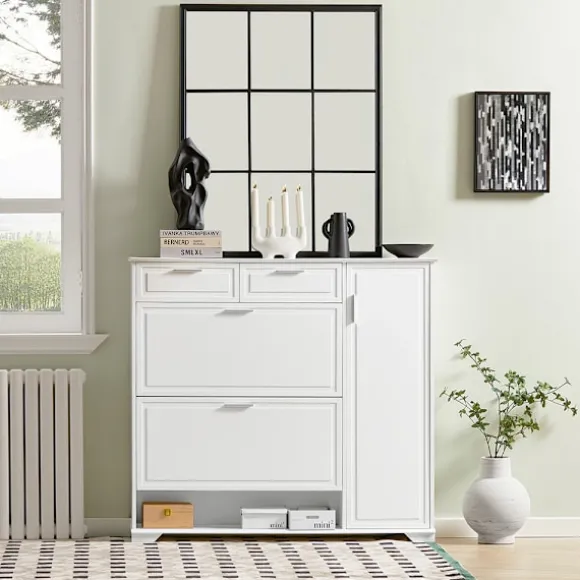 SoBuy hvid skoskab med 1 skuffe 120x26x110cm, moderne FSR104-W